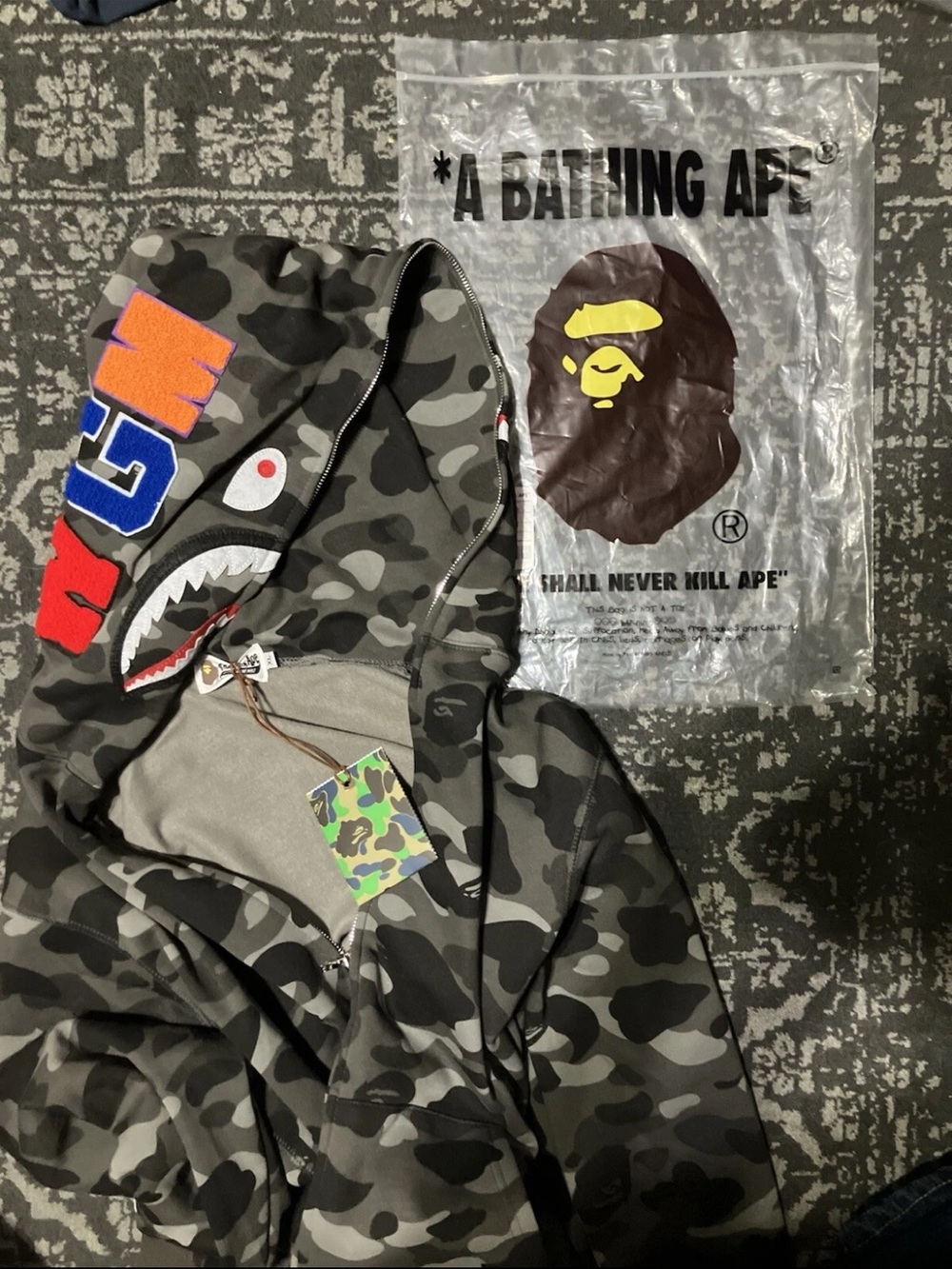 A Bathing Ape Men's Shark Full-Zip Hoodie Jacket in GREY Camo